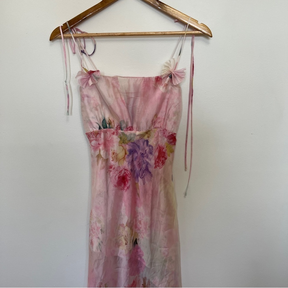 For Love & Lemons Lisa Sheer Floral Maxi Dress Pink Size XS - Picture 5 of 8